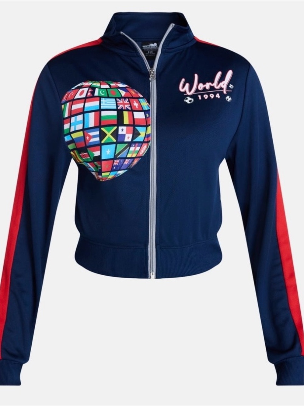 BRAND NEW TEAM GEAR Crop Navy Track Jacket w/ Red Stripe Size 8-20 Runs Small